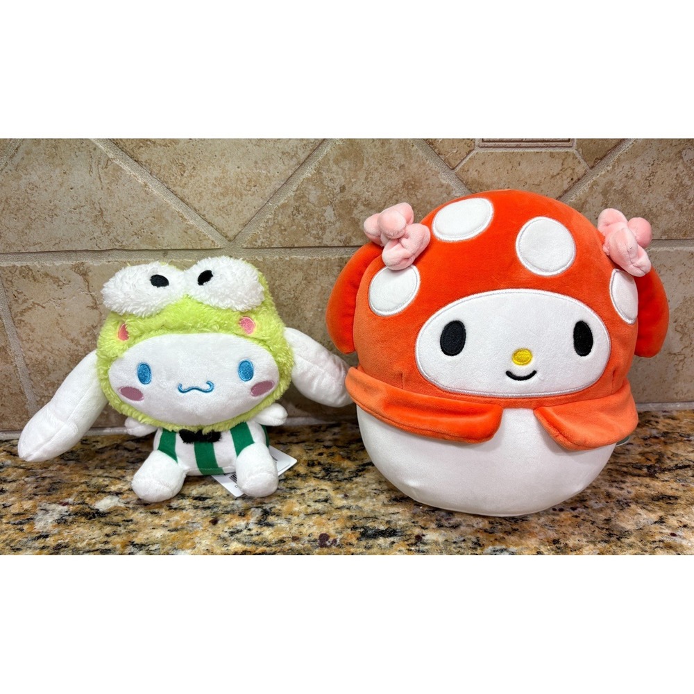 Squishmallow 8" My Melody Mushroom Hot Topic Cinnamoroll in Keroppi Costume 6.4"